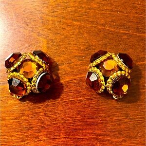 Vintage Clip-on Earrings, Smoky Quartz